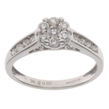 9ct White Gold 0.50ct Brilliant Cut Diamond Cluster Ring