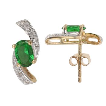 9ct Yellow Gold 0.05ct Diamond and Green Gemstone Earrings