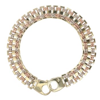 9ct Yellow White and Rose Gold Watch Strap Fancy Bracelet 8"