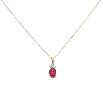 9ct Yellow Gold 0.03ct Diamond and Created Ruby Pendant and Chain 18"