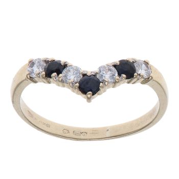 9ct Yellow Gold Cubic Zirconia and Sapphire Wishbone Ring