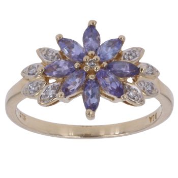 9ct Yellow Gold 0.05ct Diamond and Tanzanite Cluster Ring