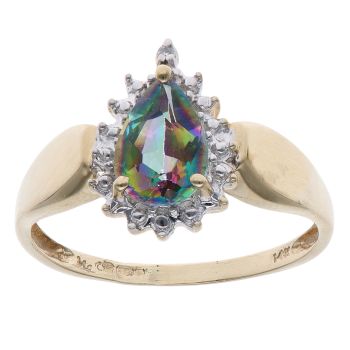 14ct Yellow Gold 0.01ct Brilliant Cut Diamond and Mystic Topaz Cluster Ring