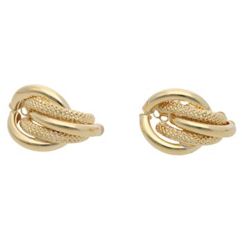 9ct Yellow Gold Plain And Mesh Stud Earrings