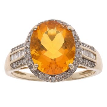 9ct Yellow Gold 0.35ct Diamond And Fire Opal Cluster Ring