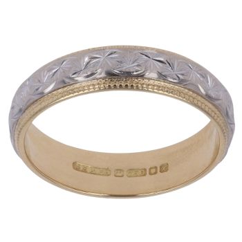 18ct Yellow and White Gold Milgrain Patterned Wedding Band