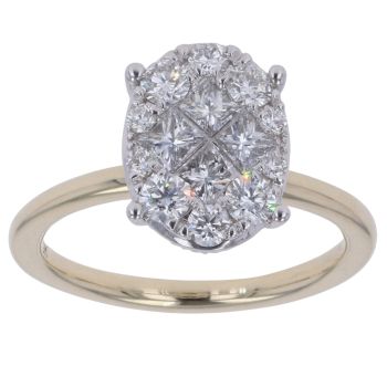 9ct Yellow Gold 1.00ct Princess and Brilliant Cut Diamond Cluster Ring