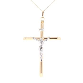9ct Yellow And White Gold Plain Crucifix Pendant And Chain 18"
