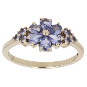 9ct Yellow Gold Tanzanite Floral Cluster Ring