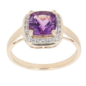 9ct Yellow Gold 0.10ct Diamond and Amethyst Cluster Ring