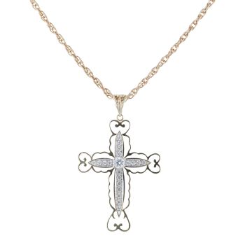 9ct Yellow Gold Cubic Zirconia Cross Pendant and Chain 24"
