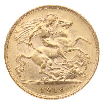 1914 George V Large Head UK Half Sovereign Coin