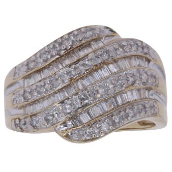 9ct Yellow Gold 0.50ct Baguette And Brilliant Cut Diamond Fancy Ring