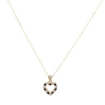 9ct Yellow Gold Cubic Zirconia and Sapphire Heart Pendant and Chain 18"