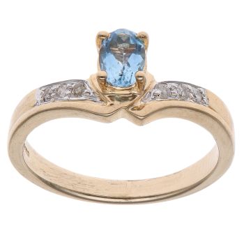 14ct Yellow Gold 0.05ct Diamond and Aquamarine Single Stone Ring