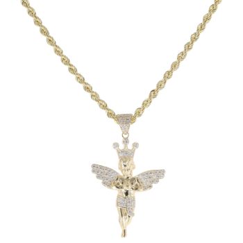9ct Yellow Gold Cubic Zirconia Angel Pendant and Chain 20"