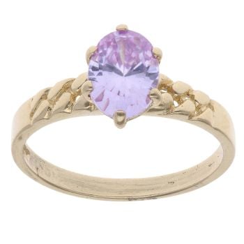 9ct Yellow Gold Patterned Amethyst Single Stone Ring