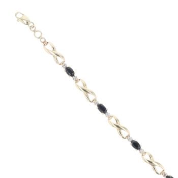 9ct Yellow Gold 0.10ct Diamond And Sapphire Bracelet 7"