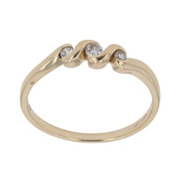 9ct Yellow Gold Cubic Zirconia Three Stone Wave Ring