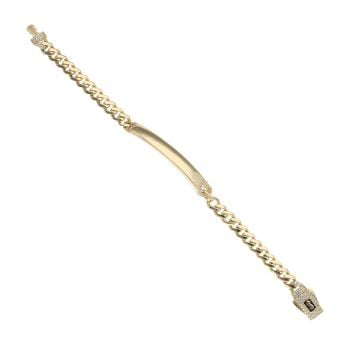 14ct Yellow Gold Monaco ID Curb Cubic Zirconia Heart Pave Lock Bracelet 5.5"
