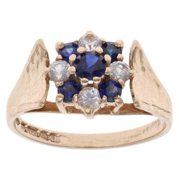 9ct Yellow Gold Created Sapphire and Cubic Zirconia Ring