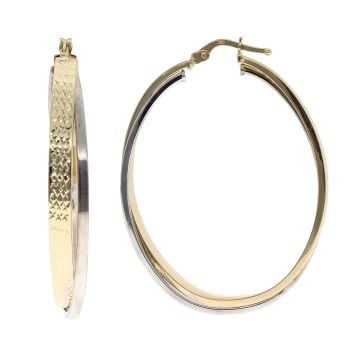 14ct Yellow And White Gold Duo Patterned Hoop Earrings