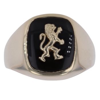 9ct Yellow Gold Onyx Lion Signet Ring