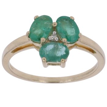 9ct Yellow Gold 0.01ct Diamond and Emerald Three Stone Ring
