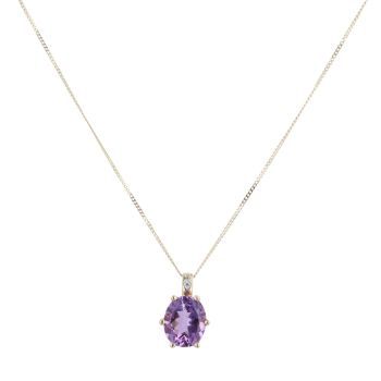 9ct Yellow Gold 0.01ct Diamond and Amethyst Pendant and Chain 18"