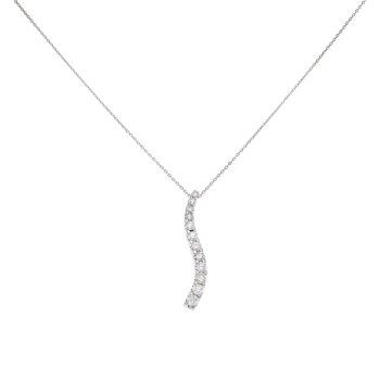 14ct White Gold 0.85ct Brilliant Cut Diamond Wave Pendant and Cain 20"