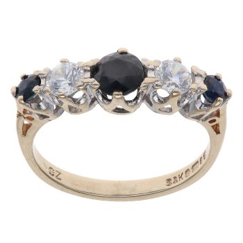 9ct Yellow Gold Created Sapphire and Cubic Zirconia Five Stone Ring