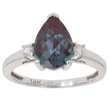 14ct White Gold 0.10ct Diamond And Alexandrite Ring