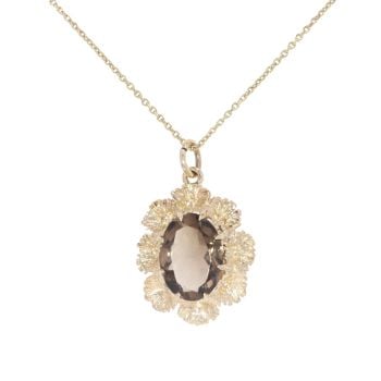 9ct Yellow Gold Smoky Quartz Single Stone Pendant And Chain 16"