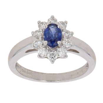 18ct White Gold 0.45ct Brilliant Cut Diamond and Sapphire Cluster Ring