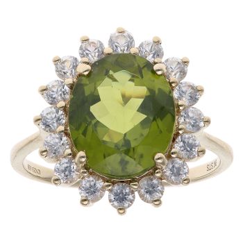9ct Yellow Gold Green Topaz and Cubic Zirconia Cluster Ring