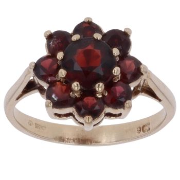 9ct Yellow Gold Garnet Flower Cluster Ring