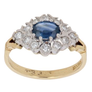 18ct Yellow Gold 0.33ct Brilliant Cut Diamond and Sapphire Cluster Ring