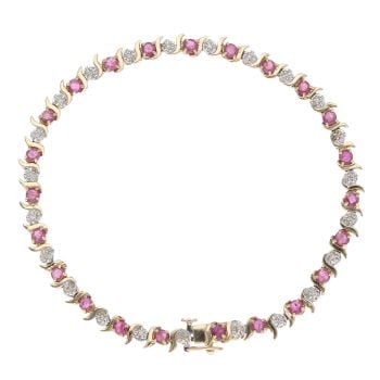 9ct Yellow Gold 0.07ct Diamond And Ruby Bracelet 7"