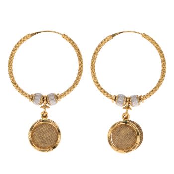 22ct Yellow and White Gold Dropper Hoop Earrings