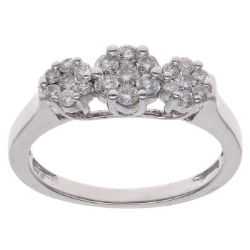 18ct White Gold 0.50ct Brilliant Cut Triple Cluster Ring