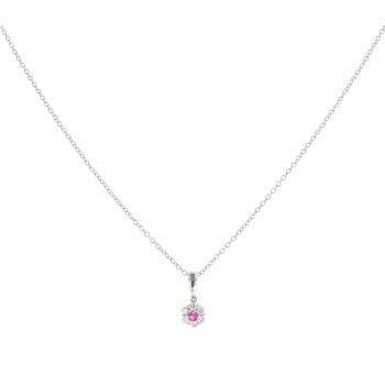 18ct White Gold 0.15ct Diamond And Ruby Cluster Pendant And Chain 16"
