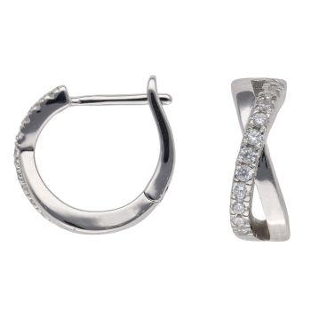 Silver Cubic Zirconia Crossover Hoop Earrings By Icesia