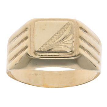 14ct Yellow Gold Square Patterned Signet Ring