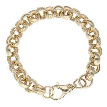 9ct Yellow Gold Patterned and Plain Belcher Bracelet 9.5"