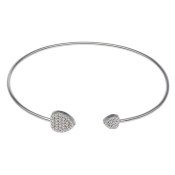 Silver Cubic Zirconia Heart Torque Bangle By Icesia