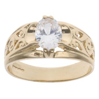 9ct Yellow Gold Cubic Zirconia Patterned Ring