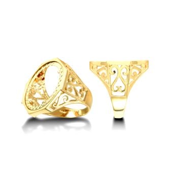 9ct Yellow Gold Scroll Full Sovereign Ring Mount