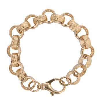 9ct Yellow Gold Cubic Zirconia and Patterned Belcher Bracelet 9"