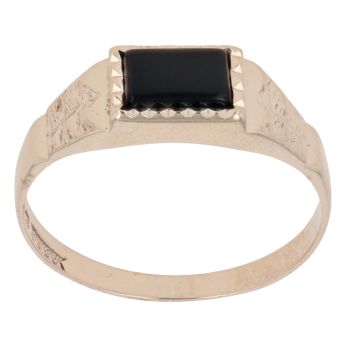 9ct Yellow Gold Onyx Square Patterned Signet Ring