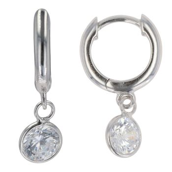 Silver Cubic Zirconia Drop Hoop Earrings By Icesia